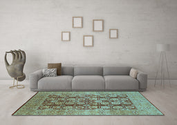 Machine Washable Oriental Light Blue Traditional Rug in a Living Room, wshurb880lblu