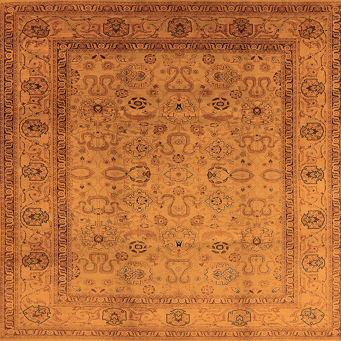Square Machine Washable Oriental Orange Traditional Area Rugs, wshurb881org