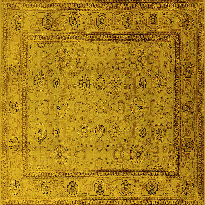 Square Machine Washable Oriental Yellow Traditional Rug, wshurb881yw