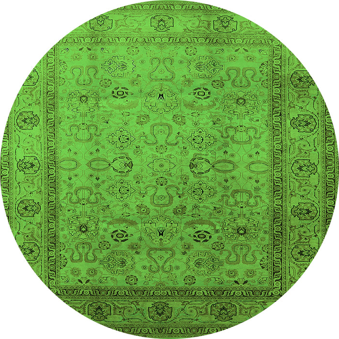 Round Oriental Green Traditional Rug, urb881grn