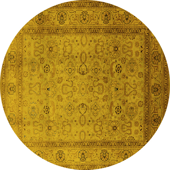 Round Oriental Yellow Traditional Rug, urb881yw