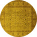 Round Oriental Yellow Traditional Rug, urb881yw