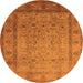 Round Machine Washable Oriental Orange Traditional Area Rugs, wshurb881org