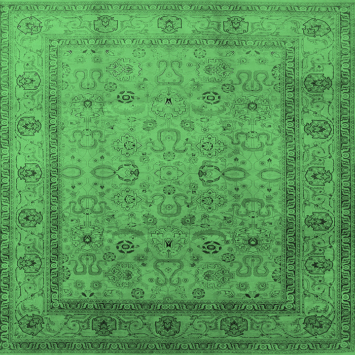 Square Machine Washable Oriental Emerald Green Traditional Area Rugs, wshurb881emgrn