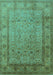 Machine Washable Oriental Turquoise Traditional Area Rugs, wshurb881turq