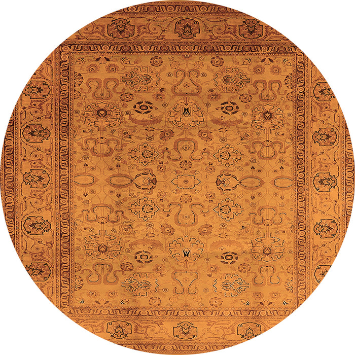 Round Oriental Orange Traditional Rug, urb881org