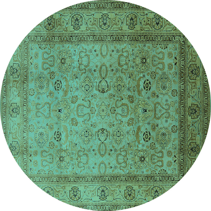 Round Machine Washable Oriental Turquoise Traditional Area Rugs, wshurb881turq