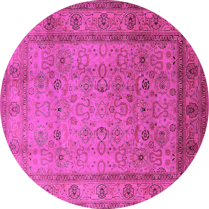 Round Machine Washable Oriental Pink Traditional Rug, wshurb881pnk