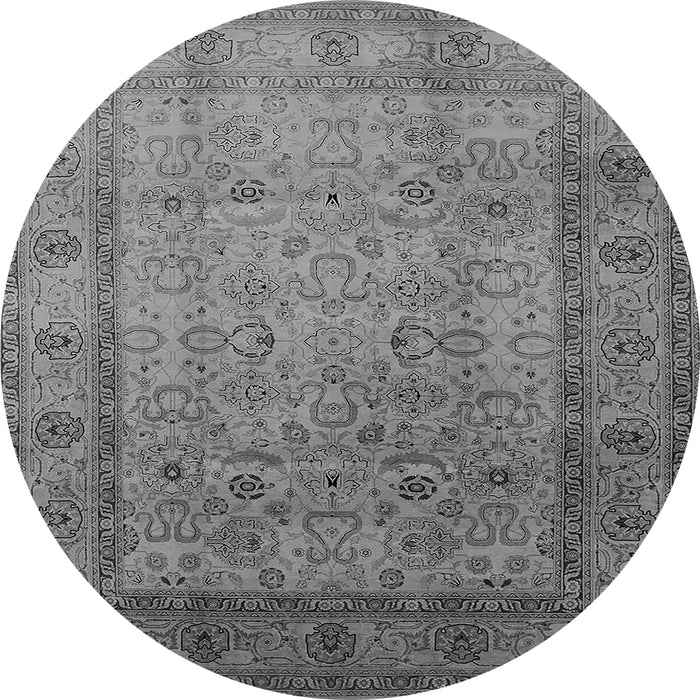 Round Machine Washable Oriental Gray Traditional Rug, wshurb881gry
