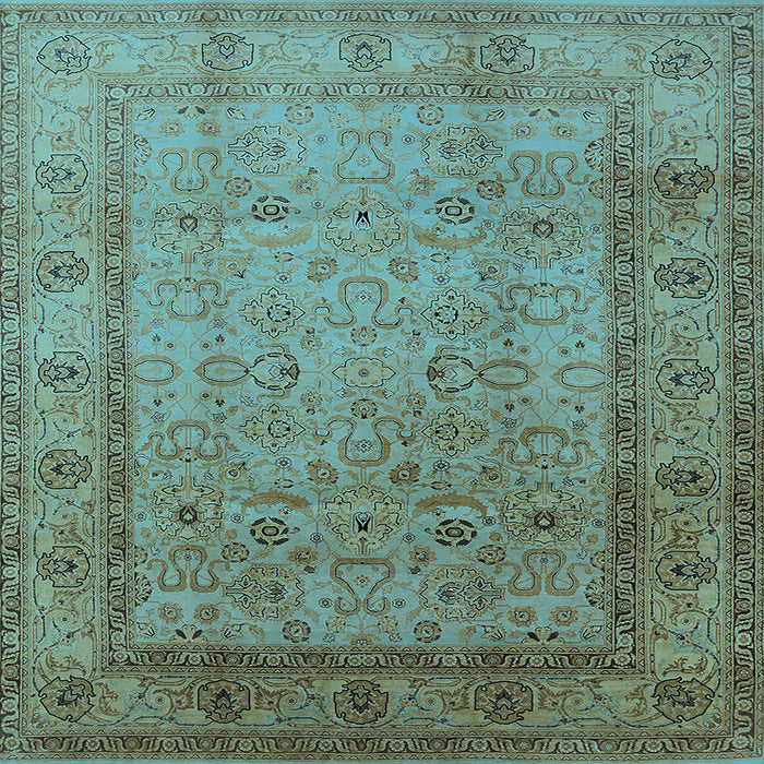 Square Machine Washable Oriental Light Blue Traditional Rug, wshurb881lblu