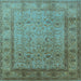 Square Machine Washable Oriental Light Blue Traditional Rug, wshurb881lblu