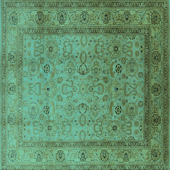 Square Machine Washable Oriental Turquoise Traditional Area Rugs, wshurb881turq