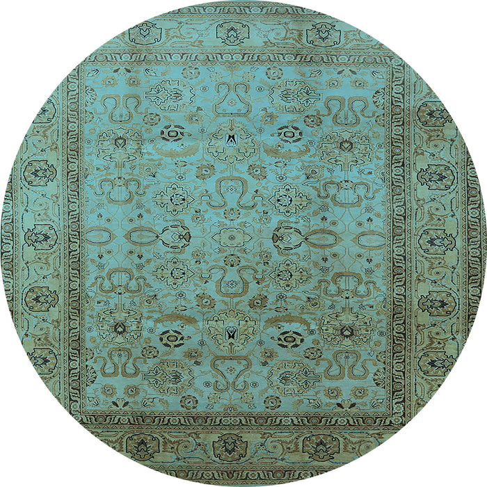 Round Oriental Light Blue Traditional Rug, urb881lblu