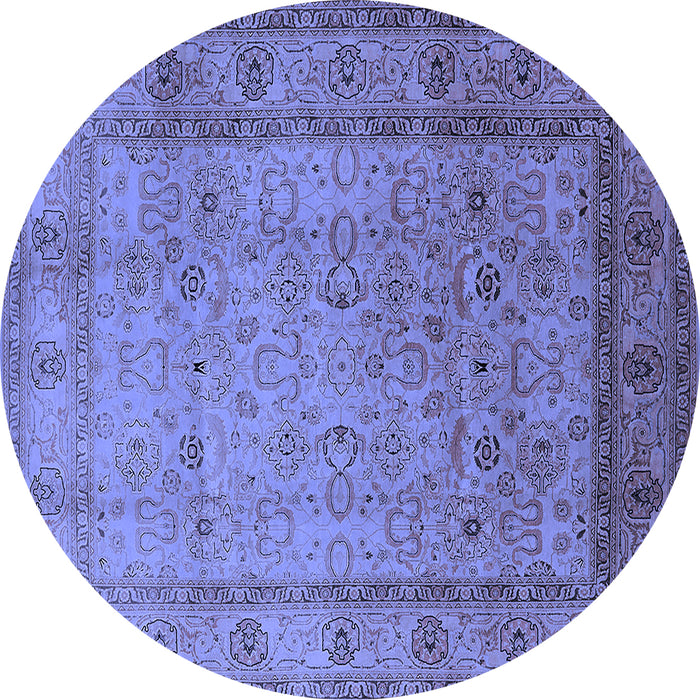 Round Machine Washable Oriental Blue Traditional Rug, wshurb881blu