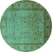 Round Oriental Turquoise Traditional Rug, urb881turq