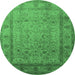 Round Machine Washable Oriental Emerald Green Traditional Area Rugs, wshurb881emgrn