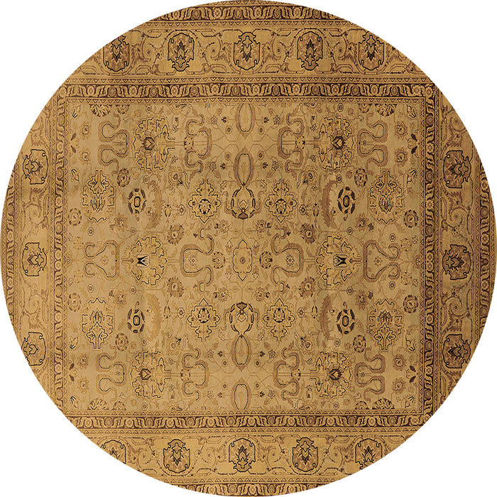 Round Machine Washable Oriental Brown Traditional Rug, wshurb881brn