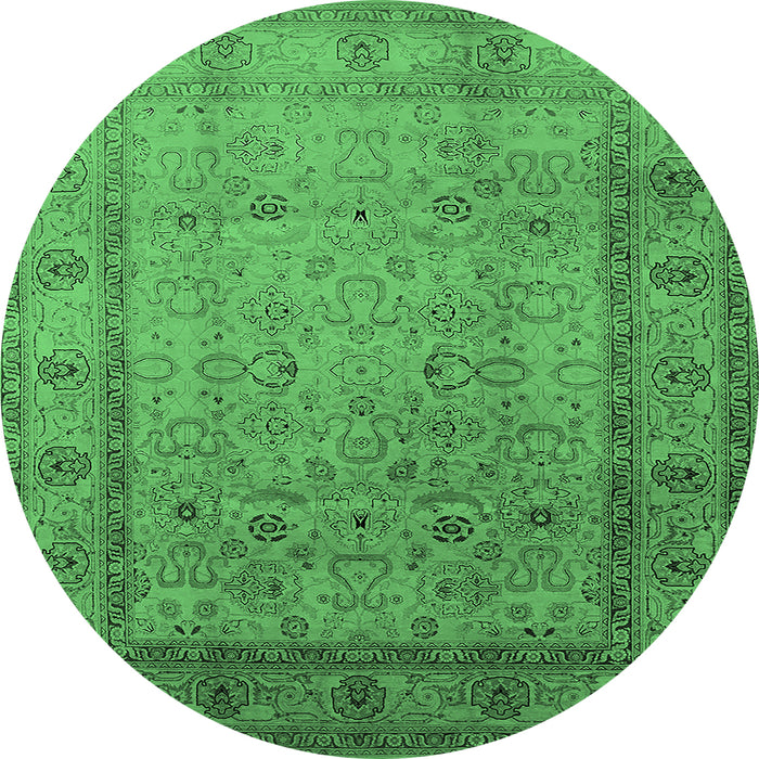 Round Oriental Emerald Green Traditional Rug, urb881emgrn