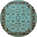 Round Machine Washable Oriental Light Blue Traditional Rug, wshurb882lblu