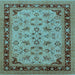 Square Machine Washable Oriental Light Blue Traditional Rug, wshurb882lblu