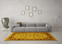 Machine Washable Oriental Yellow Traditional Rug, wshurb882yw