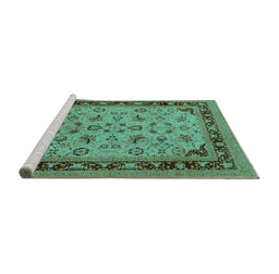 Sideview of Machine Washable Oriental Turquoise Traditional Area Rugs, wshurb882turq