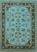 Machine Washable Oriental Light Blue Traditional Rug, wshurb882lblu