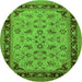 Round Machine Washable Oriental Green Traditional Area Rugs, wshurb882grn