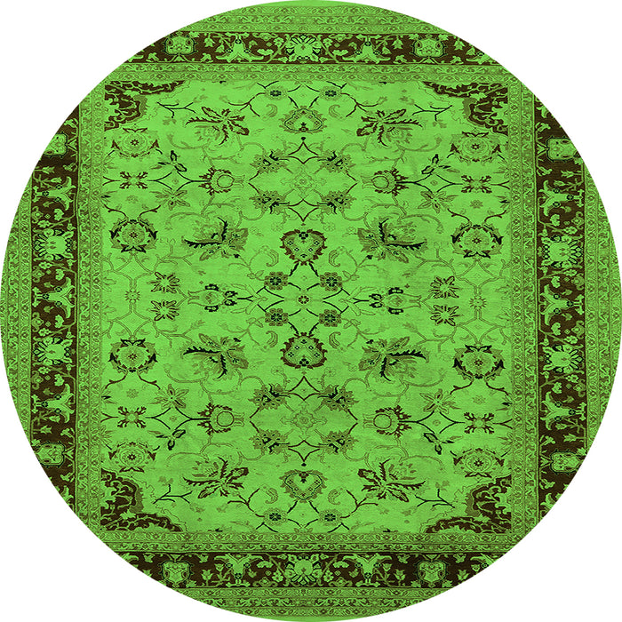 Round Oriental Green Traditional Rug, urb882grn