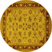 Round Oriental Yellow Traditional Rug, urb882yw
