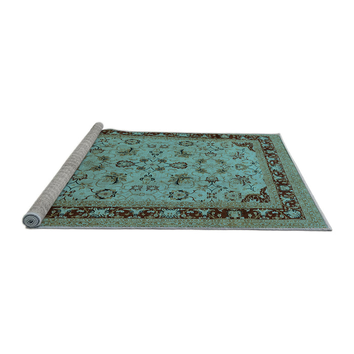Sideview of Machine Washable Oriental Light Blue Traditional Rug, wshurb882lblu