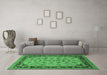 Machine Washable Oriental Emerald Green Traditional Area Rugs in a Living Room,, wshurb882emgrn