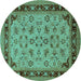 Round Machine Washable Oriental Turquoise Traditional Area Rugs, wshurb882turq