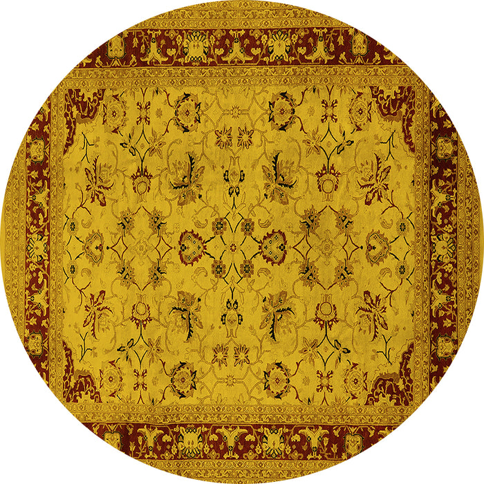 Round Machine Washable Oriental Yellow Traditional Rug, wshurb882yw