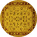 Round Machine Washable Oriental Yellow Traditional Rug, wshurb882yw