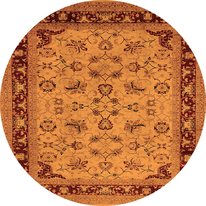 Round Machine Washable Oriental Orange Traditional Area Rugs, wshurb882org