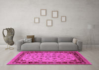 Machine Washable Oriental Pink Traditional Rug, wshurb882pnk