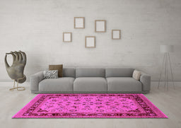 Machine Washable Oriental Pink Traditional Rug in a Living Room, wshurb882pnk