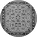 Round Machine Washable Oriental Gray Traditional Rug, wshurb882gry