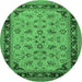 Round Machine Washable Oriental Emerald Green Traditional Area Rugs, wshurb882emgrn