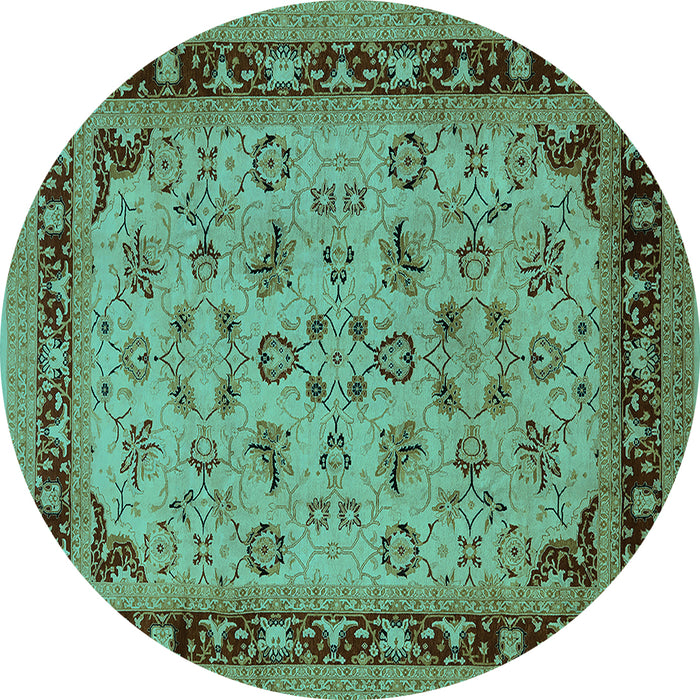 Round Oriental Turquoise Traditional Rug, urb882turq