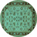 Round Oriental Turquoise Traditional Rug, urb882turq