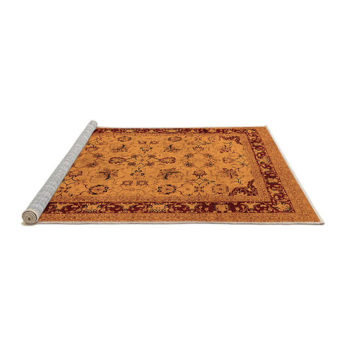 Sideview of Machine Washable Oriental Orange Traditional Area Rugs, wshurb882org
