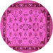 Round Machine Washable Oriental Pink Traditional Rug, wshurb882pnk