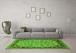 Machine Washable Oriental Green Traditional Area Rugs in a Living Room,, wshurb882grn