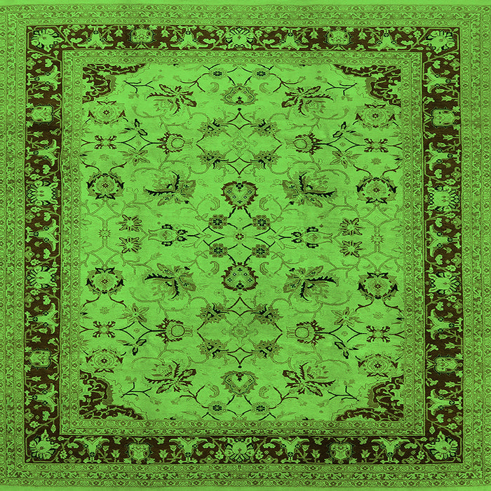 Square Machine Washable Oriental Green Traditional Area Rugs, wshurb882grn