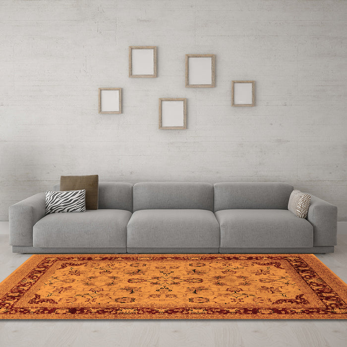 Machine Washable Oriental Orange Traditional Area Rugs in a Living Room, wshurb882org