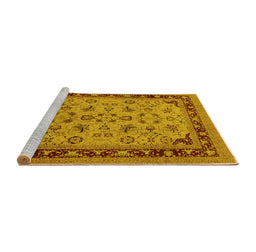 Sideview of Machine Washable Oriental Yellow Traditional Rug, wshurb882yw