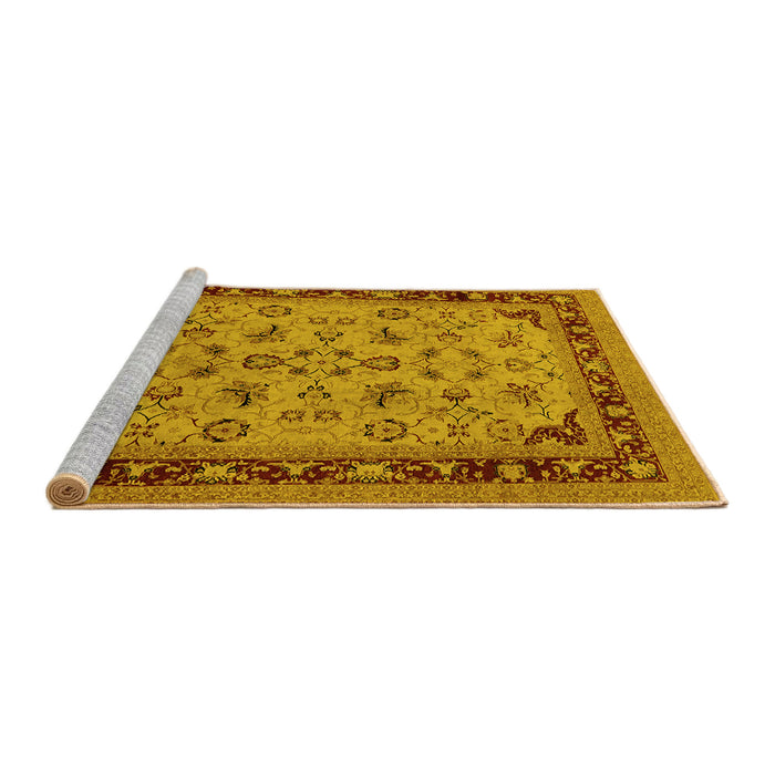 Sideview of Machine Washable Oriental Yellow Traditional Rug, wshurb882yw