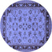 Round Machine Washable Oriental Blue Traditional Rug, wshurb882blu